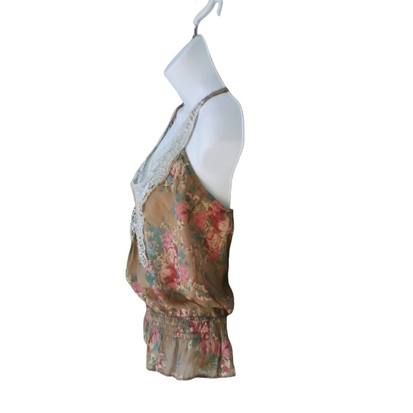 Butterfly Embroidered Halter  Top Blouse Tan Floral S - Picture 4 of 7